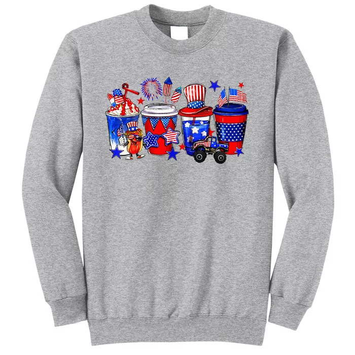 Patriotic Coffee Lover Drinker Distressed USA Flag July 4th Tall Sweatshirt