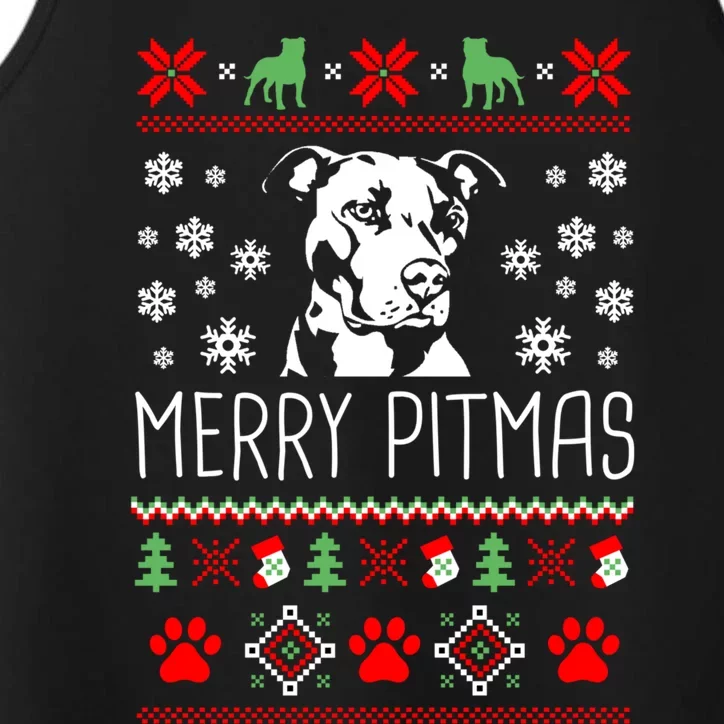 Pitbull Christmas Lovers Merry Pitmas Ugly Christmas Great Gift Performance Tank