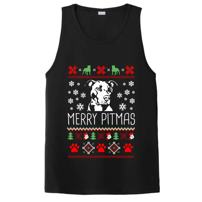 Pitbull Christmas Lovers Merry Pitmas Ugly Christmas Great Gift Performance Tank