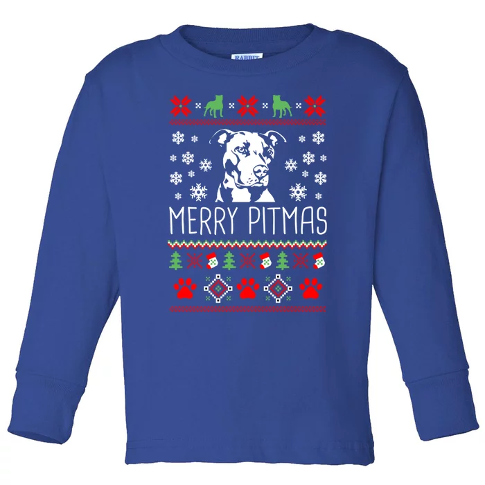 Pitbull Christmas Lovers Merry Pitmas Ugly Christmas Great Gift Toddler Long Sleeve Shirt