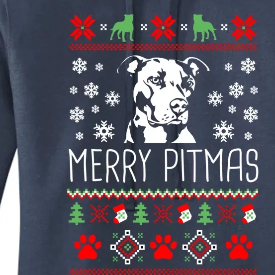 Pitbull Christmas Lovers Merry Pitmas Ugly Christmas Great Gift Women's Pullover Hoodie