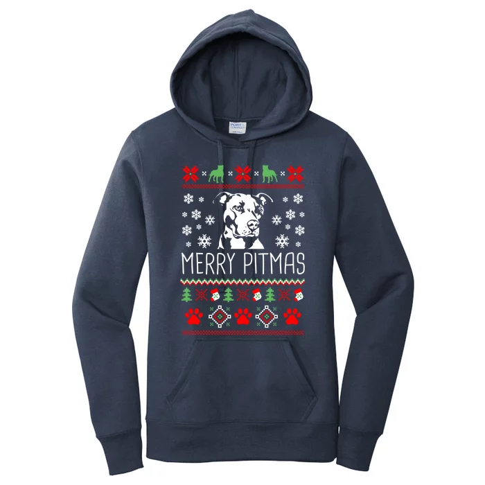 Pitbull Christmas Lovers Merry Pitmas Ugly Christmas Great Gift Women's Pullover Hoodie