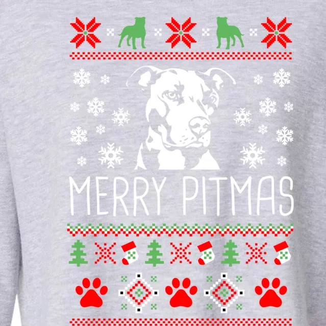 Pitbull Christmas Lovers Merry Pitmas Ugly Christmas Great Gift Cropped Pullover Crew