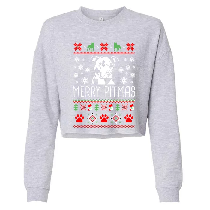 Pitbull Christmas Lovers Merry Pitmas Ugly Christmas Great Gift Cropped Pullover Crew