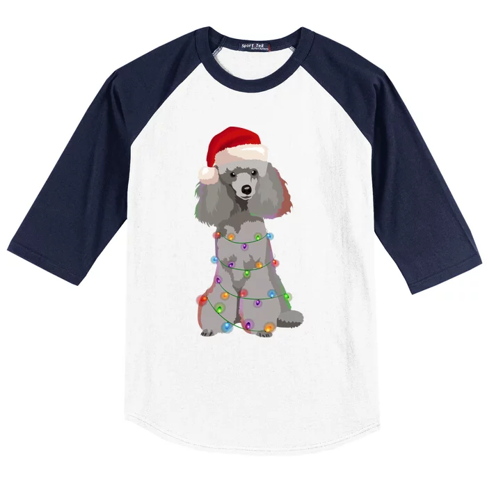 Poodle Christmas Lights Xmas Dog Lover Gift Baseball Sleeve Shirt