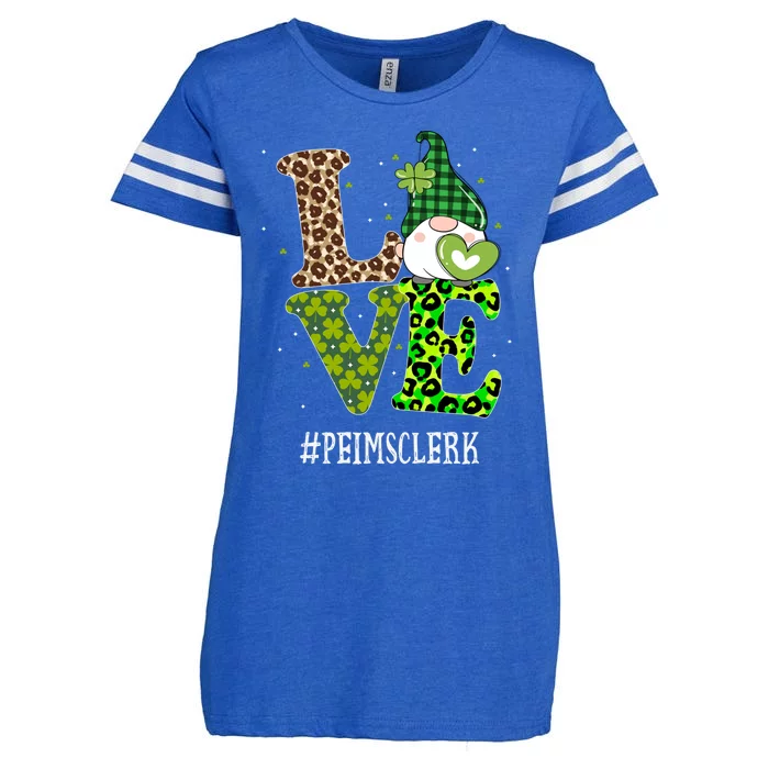 Peims Clerk Love St Patricks Day Gnome Leopard Shamrock Gift Enza Ladies Jersey Football T-Shirt