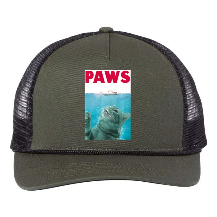 PAWS Cat Lover Funny Gift Retro Rope Trucker Hat Cap