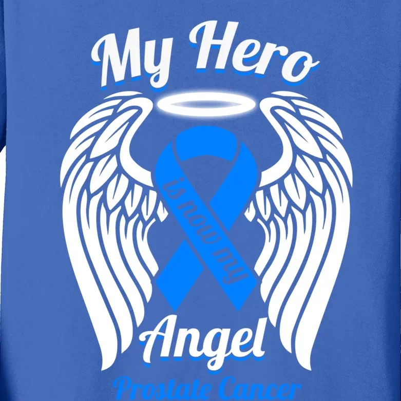 Prostate Cancer My Hero Is Now My Angel Wings Gift Kids Long Sleeve Shirt