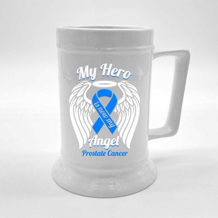 Prostate Cancer My Hero Is Now My Angel Wings Gift Front & Back Beer Stein