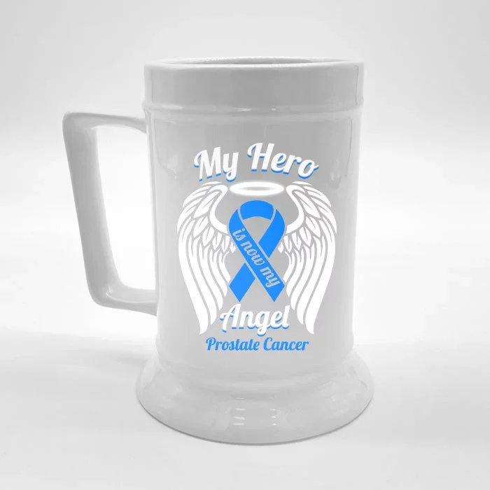 Prostate Cancer My Hero Is Now My Angel Wings Gift Front & Back Beer Stein