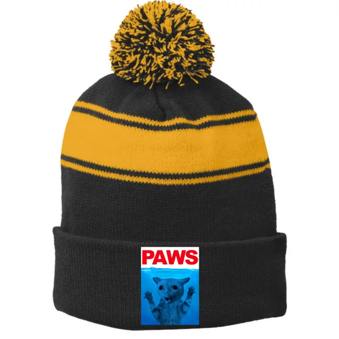 Paws Cat Meme Humor Funny Kitty Lover Funny Cats Dads Mom Stripe Pom Pom Beanie