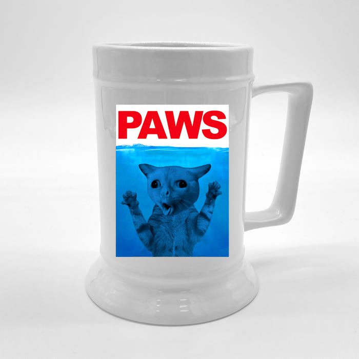 Paws Cat Meme Humor Funny Kitty Lover Funny Cats Dads Mom Front & Back Beer Stein