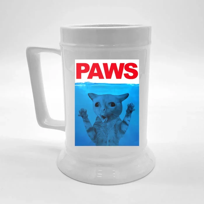 Paws Cat Meme Humor Funny Kitty Lover Funny Cats Dads Mom Front & Back Beer Stein