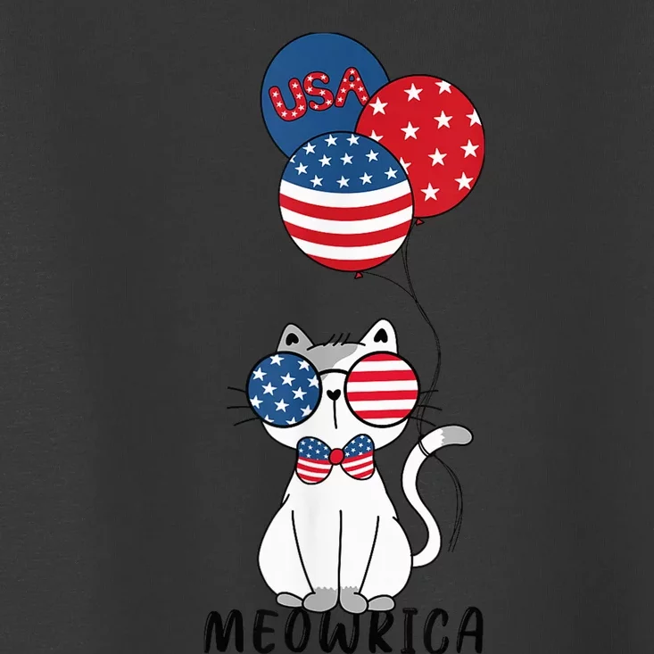 Patriotic Cat Meowica 4th of July Funny Kitten Lover Toddler T-Shirt