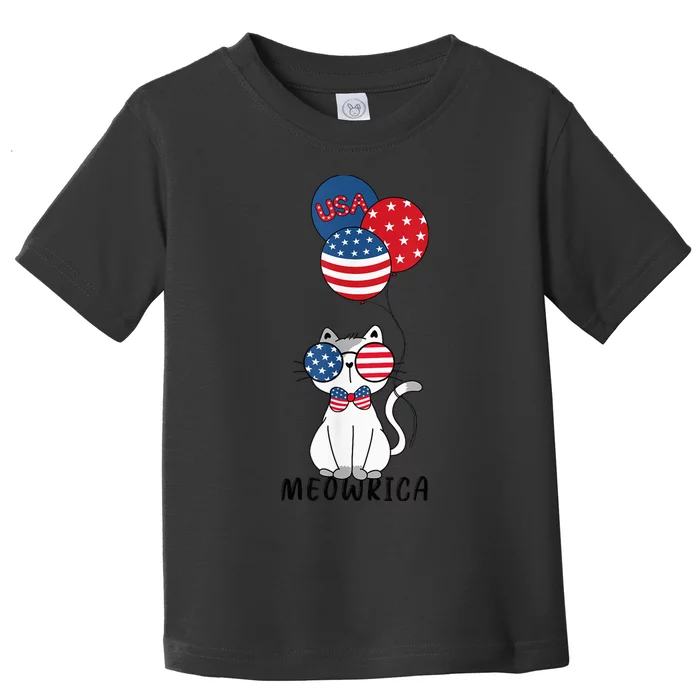 Patriotic Cat Meowica 4th of July Funny Kitten Lover Toddler T-Shirt