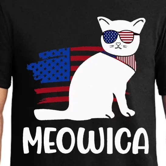 Patriotic Cat Meowica 4th of July Funny Kitten Lover Pajama Set