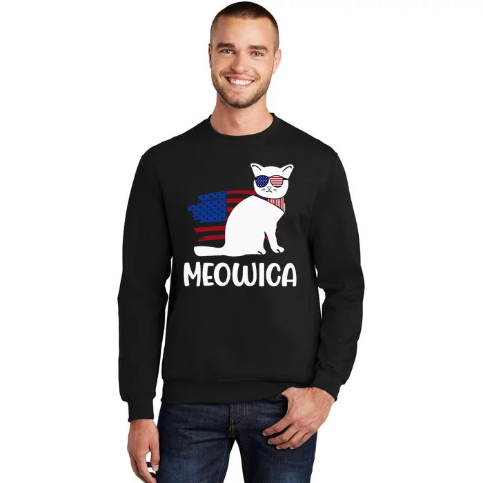 Patriotic Cat Meowica 4th of July Funny Kitten Lover Tall Sweatshirt