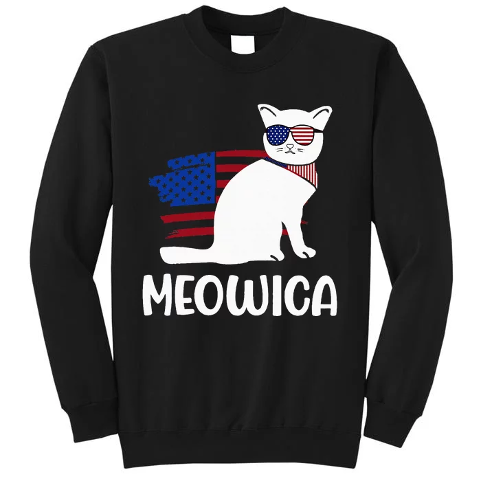 Patriotic Cat Meowica 4th of July Funny Kitten Lover Tall Sweatshirt