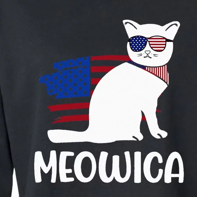 Patriotic Cat Meowica 4th of July Funny Kitten Lover Cropped Pullover Crew