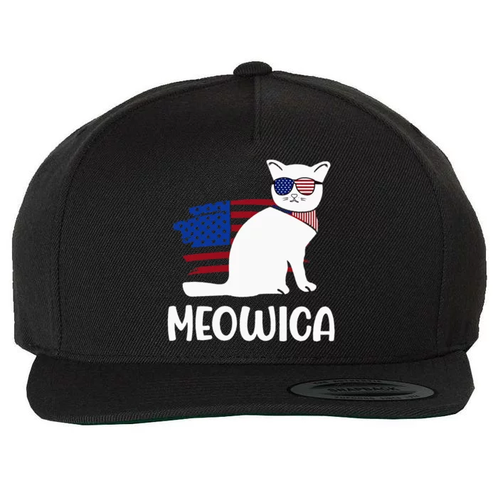 Patriotic Cat Meowica 4th of July Funny Kitten Lover Wool Snapback Cap