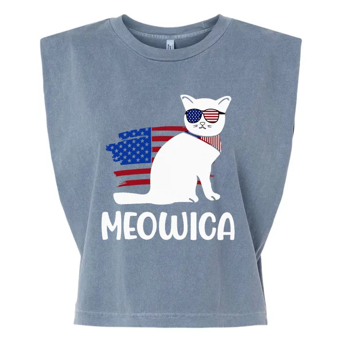 Patriotic Cat Meowica 4th of July Funny Kitten Lover Garment-Dyed Women's Muscle Tee