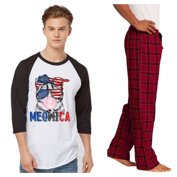 Patriotic Cat Meowica Bubblegum 4th Of July Funny Cat Lover Raglan Sleeve Pajama Set