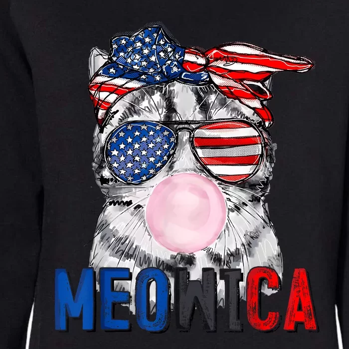 Patriotic Cat Meowica Bubblegum 4th Of July Funny Cat Lover Womens California Wash Sweatshirt