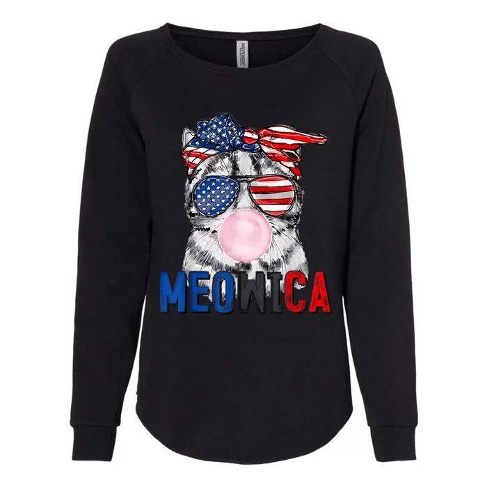 Patriotic Cat Meowica Bubblegum 4th Of July Funny Cat Lover Womens California Wash Sweatshirt