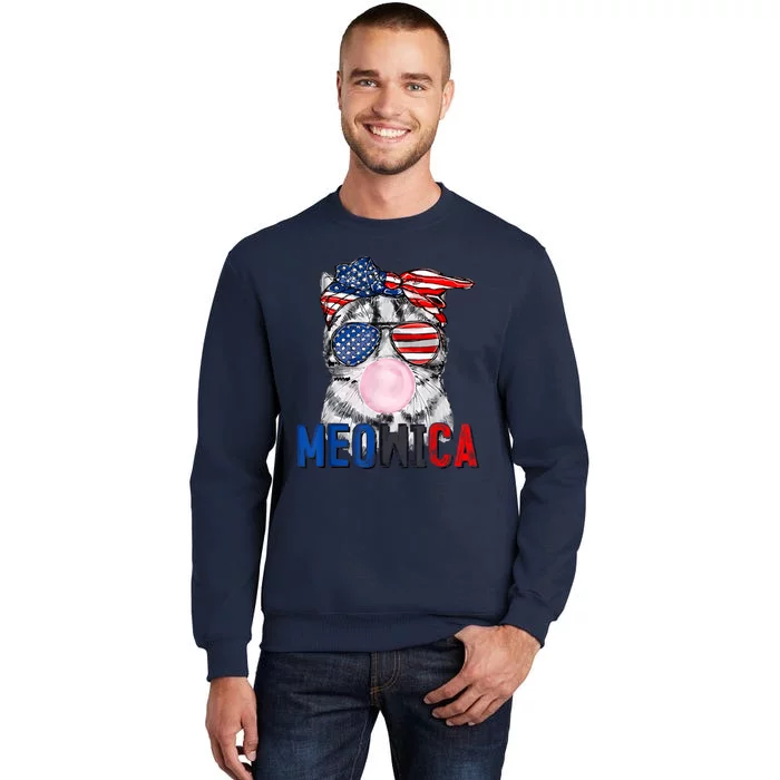 Patriotic Cat Meowica Bubblegum 4th Of July Funny Cat Lover Tall Sweatshirt