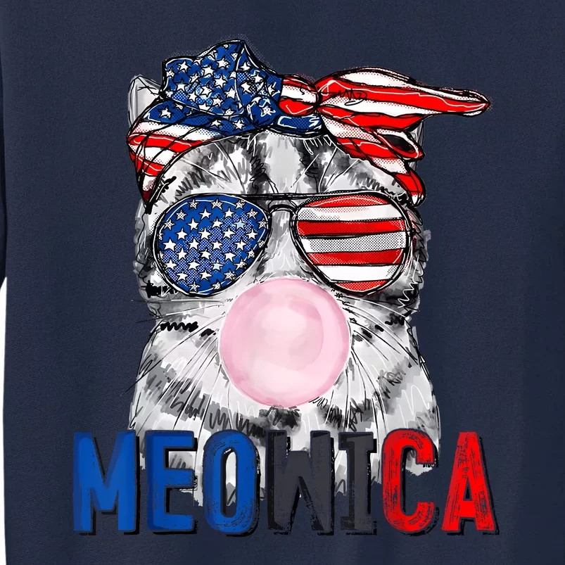 Patriotic Cat Meowica Bubblegum 4th Of July Funny Cat Lover Tall Sweatshirt