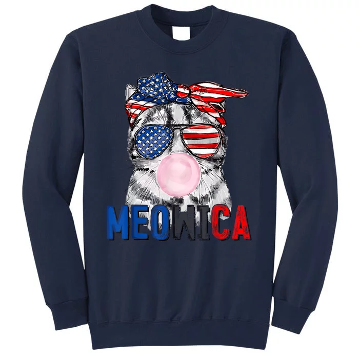 Patriotic Cat Meowica Bubblegum 4th Of July Funny Cat Lover Tall Sweatshirt