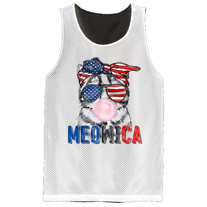 Patriotic Cat Meowica Bubblegum 4th Of July Funny Cat Lover Mesh Reversible Basketball Jersey Tank