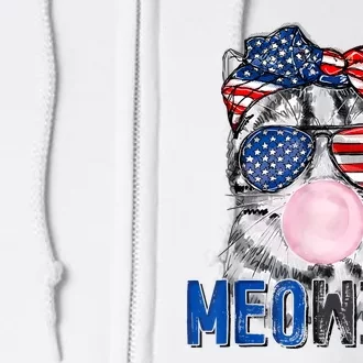 Patriotic Cat Meowica Bubblegum 4th Of July Funny Cat Lover Full Zip Hoodie