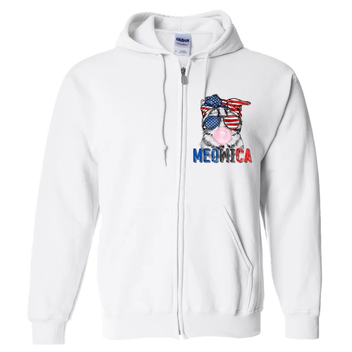 Patriotic Cat Meowica Bubblegum 4th Of July Funny Cat Lover Full Zip Hoodie