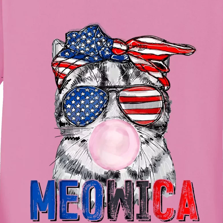 Patriotic Cat Meowica Bubblegum 4th Of July Funny Cat Lover Kids Long Sleeve Shirt