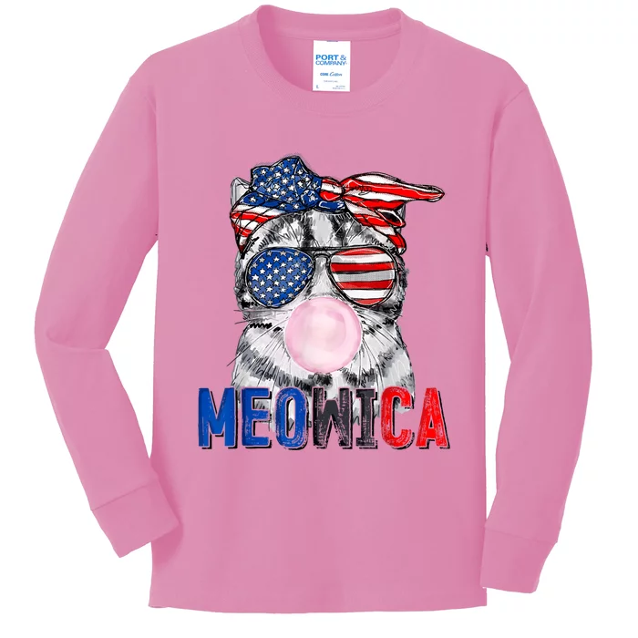 Patriotic Cat Meowica Bubblegum 4th Of July Funny Cat Lover Kids Long Sleeve Shirt