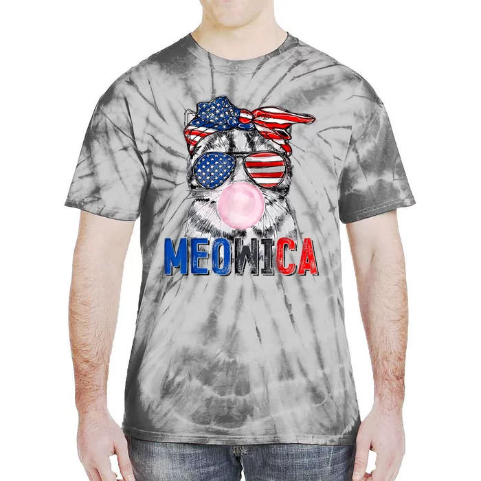 Patriotic Cat Meowica Bubblegum 4th Of July Funny Cat Lover Tie-Dye T-Shirt