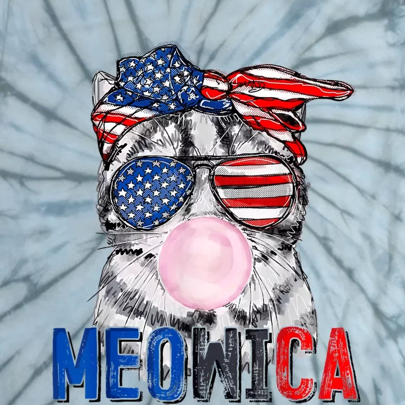 Patriotic Cat Meowica Bubblegum 4th Of July Funny Cat Lover Tie-Dye T-Shirt