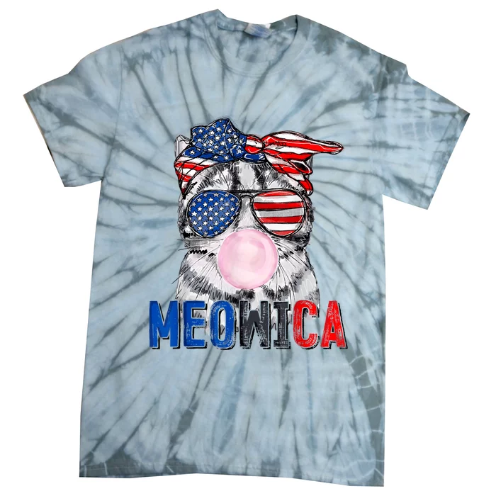 Patriotic Cat Meowica Bubblegum 4th Of July Funny Cat Lover Tie-Dye T-Shirt