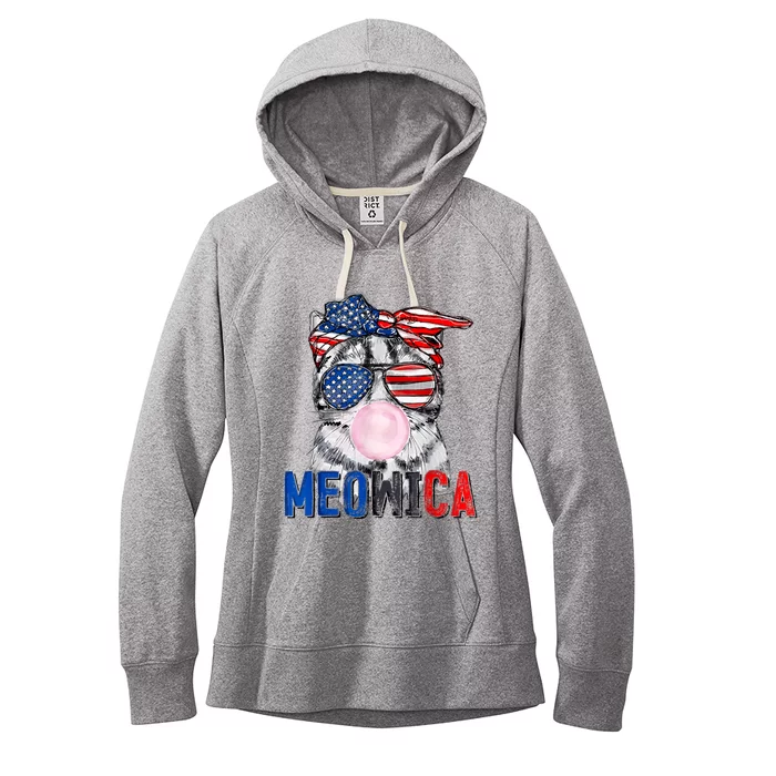 Patriotic Cat Meowica Bubblegum 4th Of July Funny Cat Lover Women's Fleece Hoodie