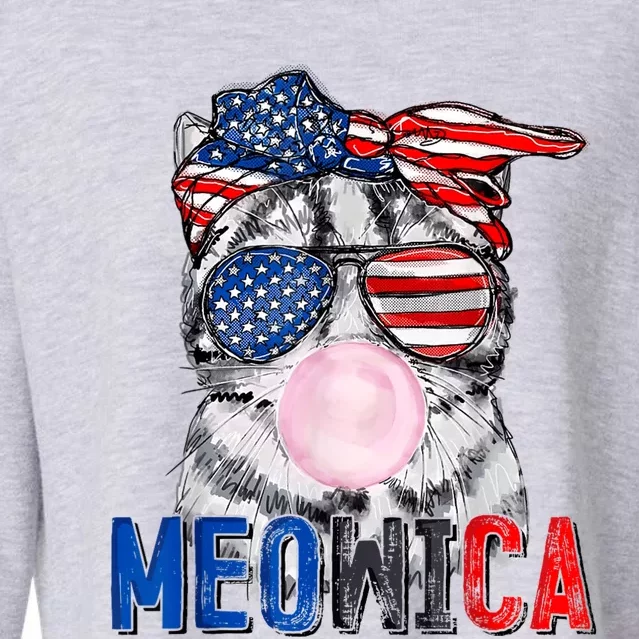 Patriotic Cat Meowica Bubblegum 4th Of July Funny Cat Lover Cropped Pullover Crew