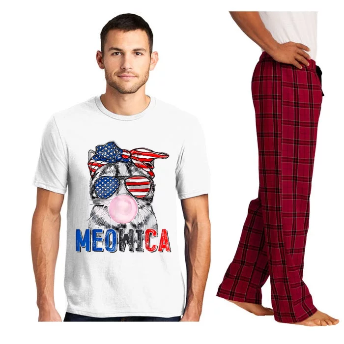 Patriotic Cat Meowica Bubblegum 4th Of July Funny Cat Lover Pajama Set