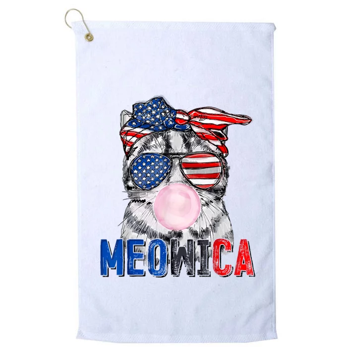 Patriotic Cat Meowica Bubblegum 4th Of July Funny Cat Lover Platinum Collection Golf Towel