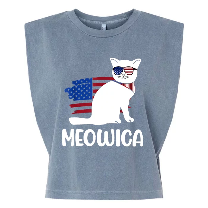 Patriotic Cat Meowica 4th Of July Funny Kitten Lover Garment-Dyed Women's Muscle Tee