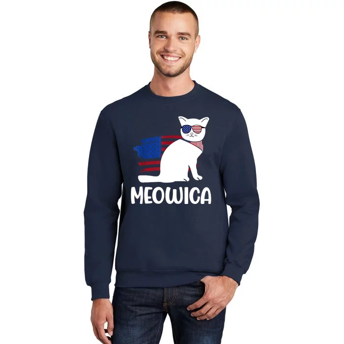 Patriotic Cat Meowica 4th Of July Funny Kitten Lover Tall Sweatshirt