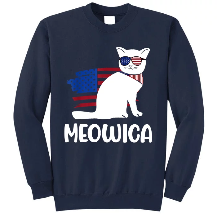 Patriotic Cat Meowica 4th Of July Funny Kitten Lover Tall Sweatshirt