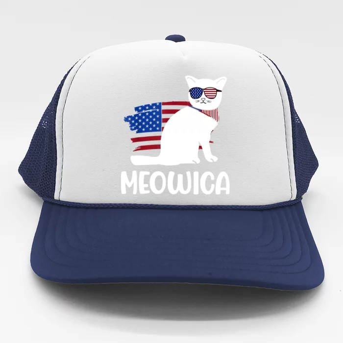 Patriotic Cat Meowica 4th Of July Funny Kitten Lover Trucker Hat