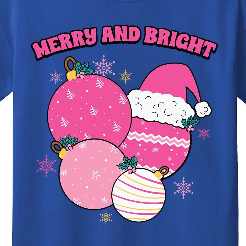 Pink Christmas Merry And Bright Gift Kids T-Shirt