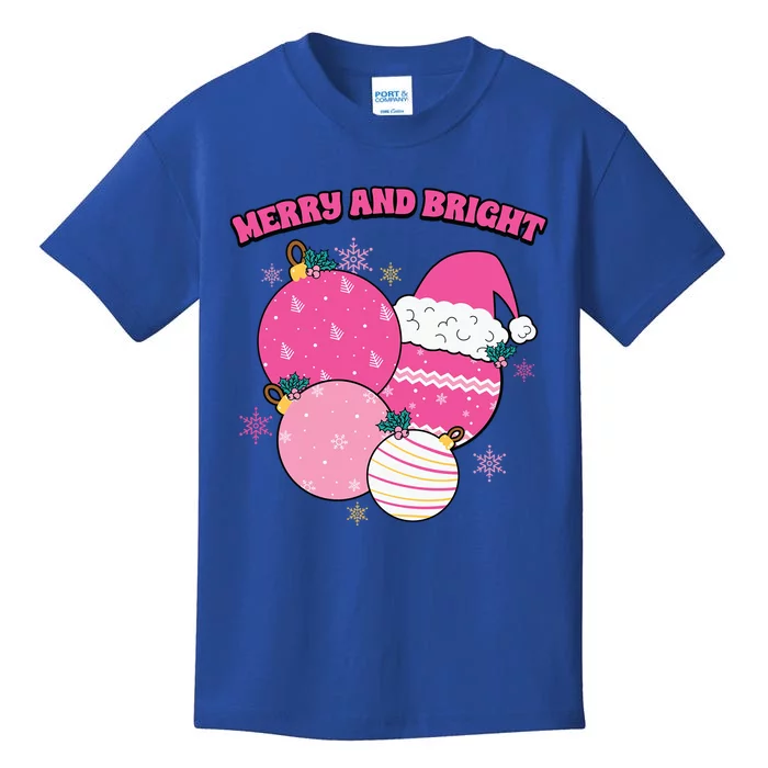 Pink Christmas Merry And Bright Gift Kids T-Shirt