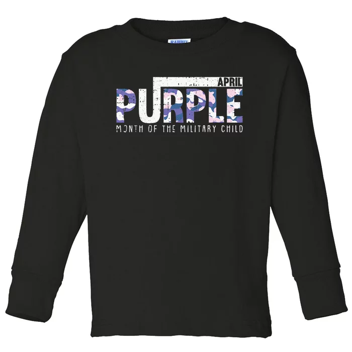 Purple Camo Month Of The Military Child Army Soldier Toddler Long Sleeve Shirt